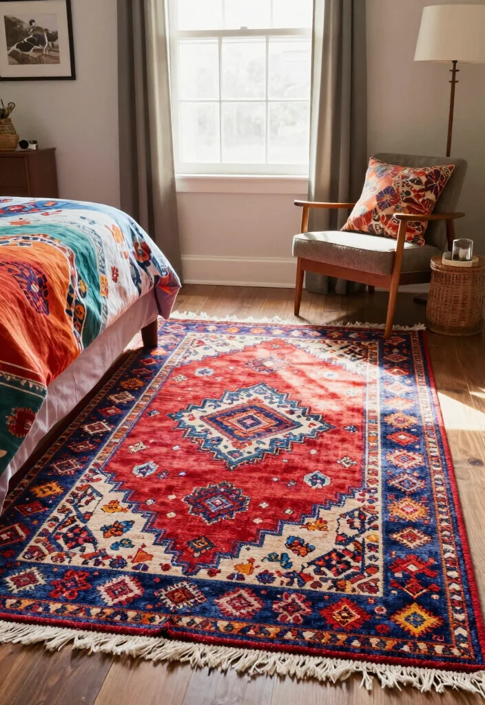 16 Rug for Bedroom Ideas That Instantly Warm Up Your Space - 11. Outdoor-Style Rugs 1