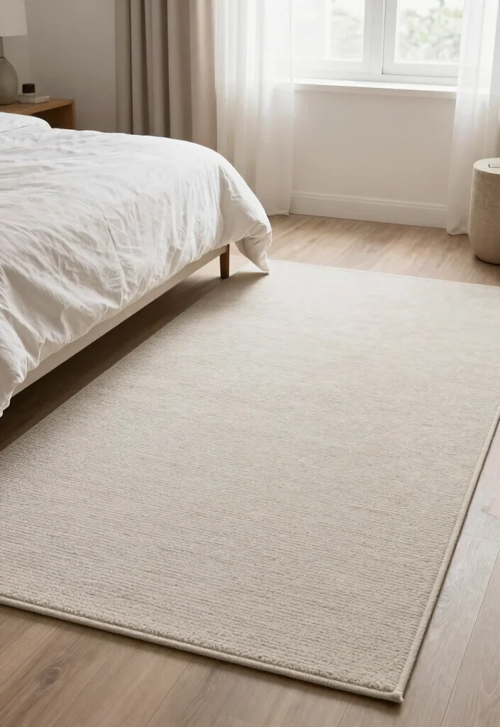 16 Rug for Bedroom Ideas That Instantly Warm Up Your Space - 14. Minimalist Textured Rugs 1
