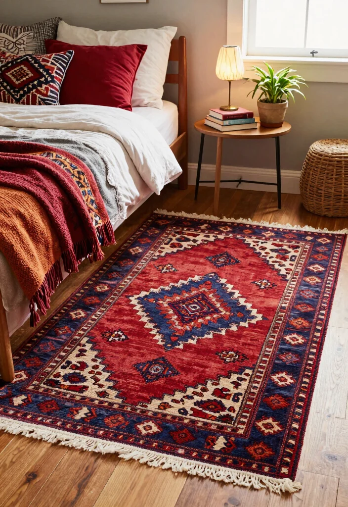 16 Rug for Bedroom Ideas That Instantly Warm Up Your Space - 5. Vintage Kilim Rugs 1