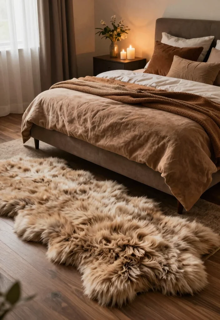 16 Rug for Bedroom Ideas That Instantly Warm Up Your Space - 7. Faux Fur Rugs 1