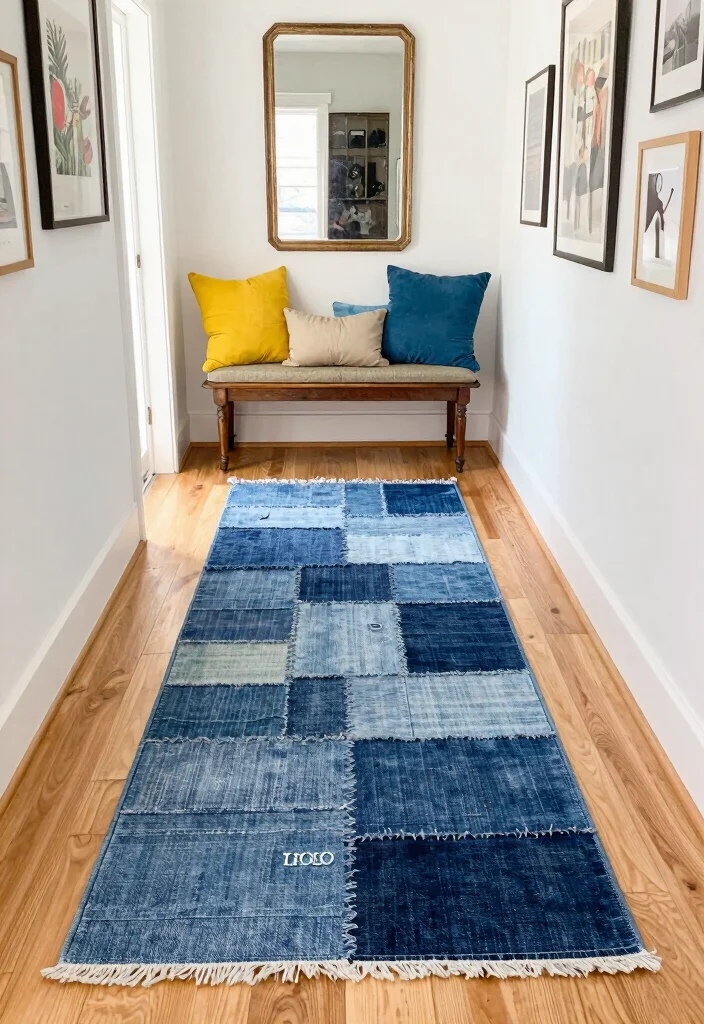 17 Entryway Runner Rug Ideas That Make a Great First Impression 2 17 Entryway Runner Rug Ideas That Make a Great First Impression - 2. Recycled Denim Runner 1