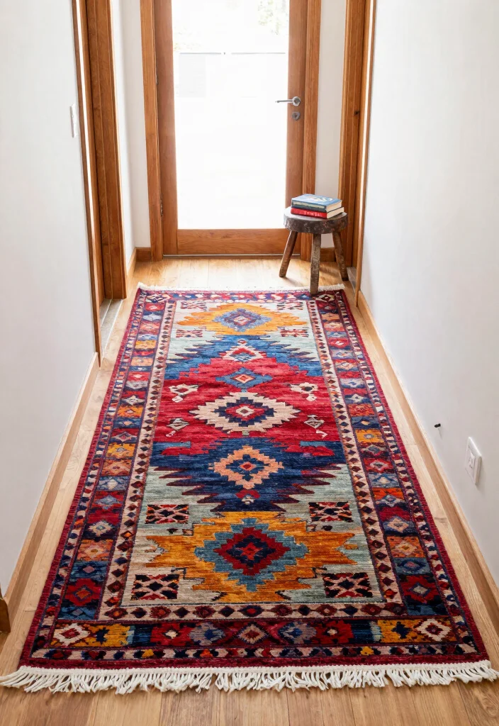 17 Entryway Runner Rug Ideas That Make a Great First Impression 15 17 Entryway Runner Rug Ideas That Make a Great First Impression - 5. Colorful Kilim Runner 1