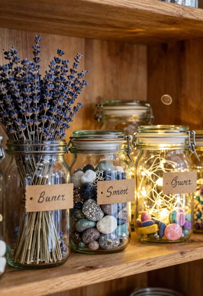 17 Farmhouse Shelf Decor Living Room Ideas That Feel Cozy 51 17 Farmhouse Shelf Decor Living Room Ideas That Feel Cozy - 11. Creative Use of Glass Jars 1