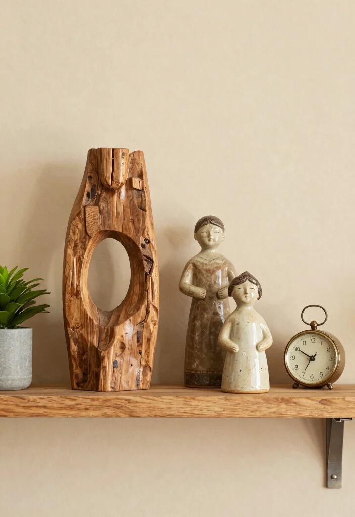 17 Farmhouse Shelf Decor Living Room Ideas That Feel Cozy 52 17 Farmhouse Shelf Decor Living Room Ideas That Feel Cozy - 12. Artistic Sculpture Display 1