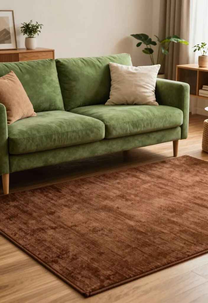 17 Green Couch Rug Ideas That Match Perfectly - 16. Rich Chocolate Earth Tones 1