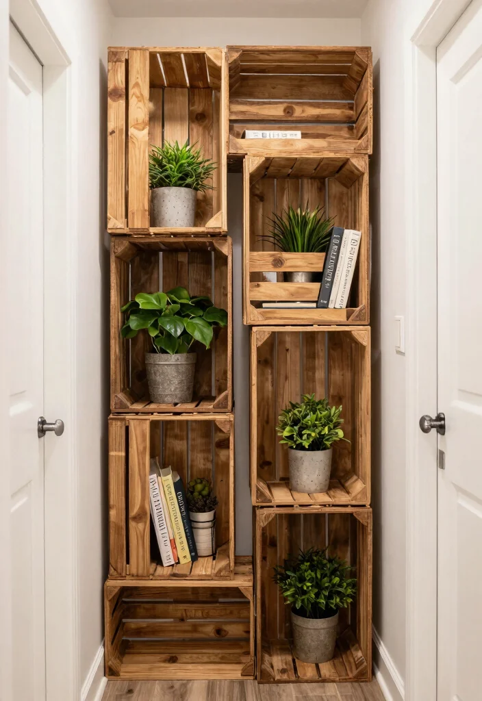 17 Hallway Shelf Ideas That Maximize Narrow Spaces 41 17 Hallway Shelf Ideas That Maximize Narrow Spaces - 11. Rustic Crates for Charming Storage 1