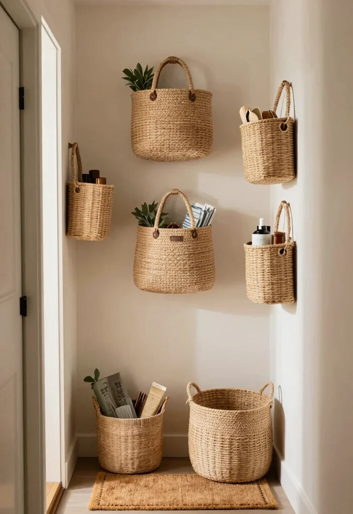 17 Hallway Shelf Ideas That Maximize Narrow Spaces 57 17 Hallway Shelf Ideas That Maximize Narrow Spaces - 17. Chic Wall-Mounted Baskets for Laundry and More 1