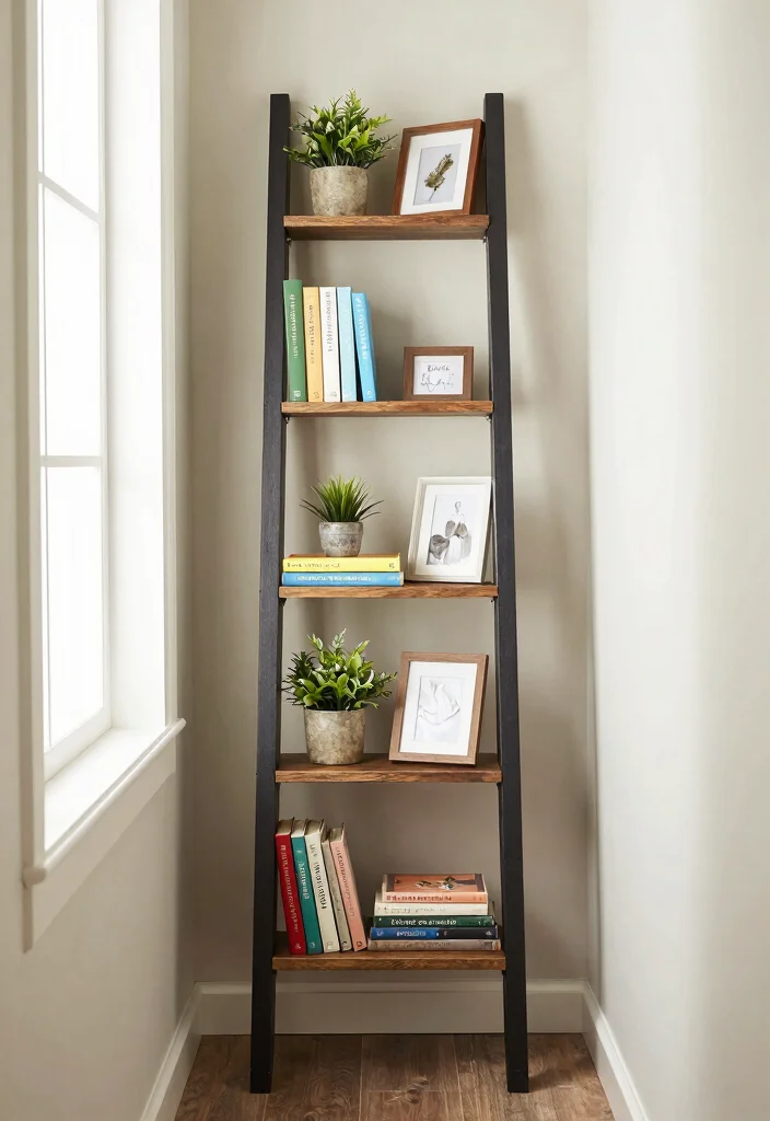 17 Hallway Shelf Ideas That Maximize Narrow Spaces 13 17 Hallway Shelf Ideas That Maximize Narrow Spaces - 3. Ladder Shelves for a Casual Vibe 1