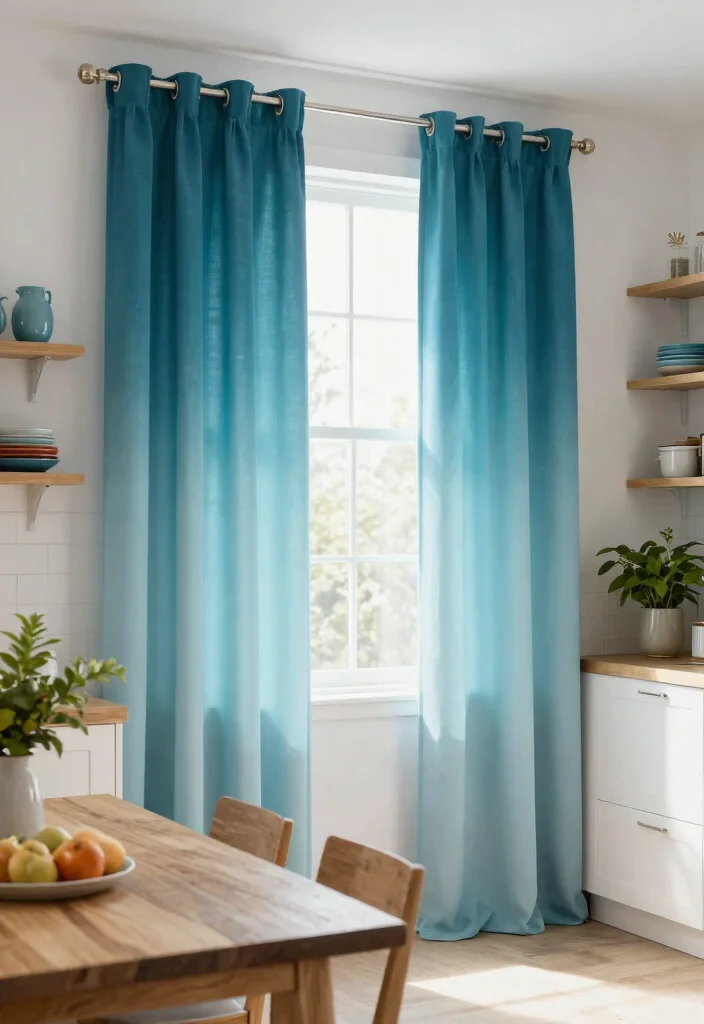 17 Kitchen Curtains Modern Ideas That Stay Stylish - 12. Colorful Ombre Curtains 1