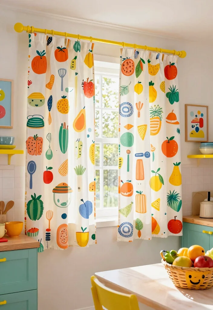 17 Kitchen Curtains Modern Ideas That Stay Stylish - 17. Fun and Quirky Prints 1
