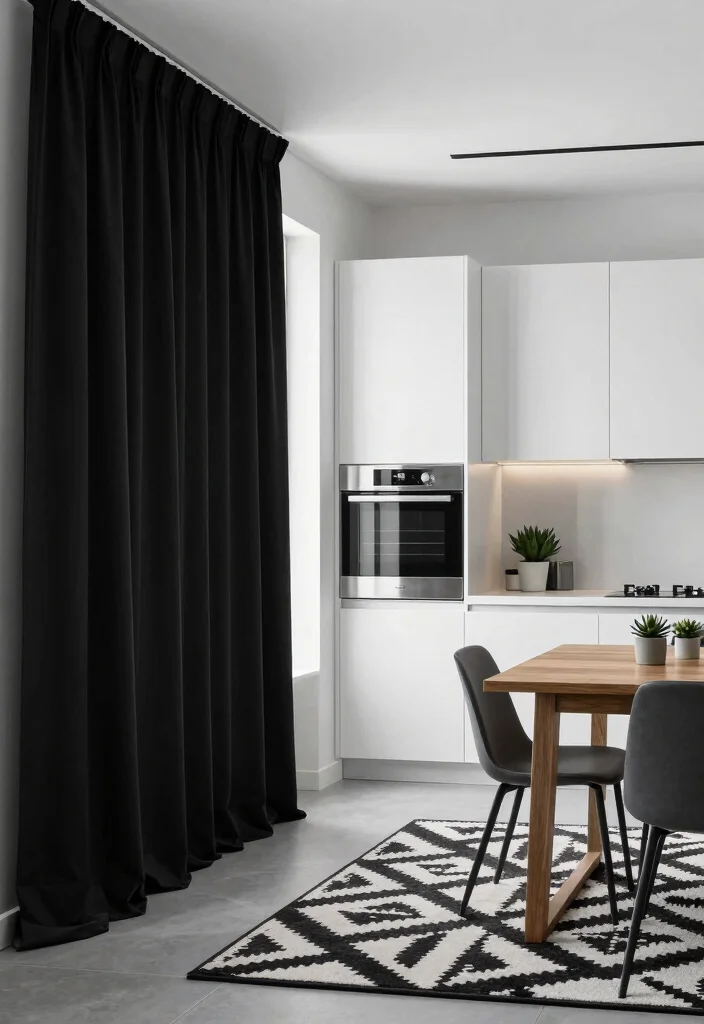17 Kitchen Curtains Modern Ideas That Stay Stylish - 3. Minimalist Monochrome 1