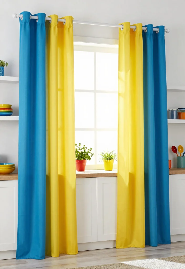 17 Kitchen Curtains Modern Ideas That Stay Stylish - 5. Bold Color Blocking 1