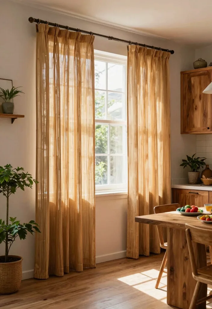 17 Kitchen Curtains Modern Ideas That Stay Stylish - 9. Sustainable Bamboo Curtains 1