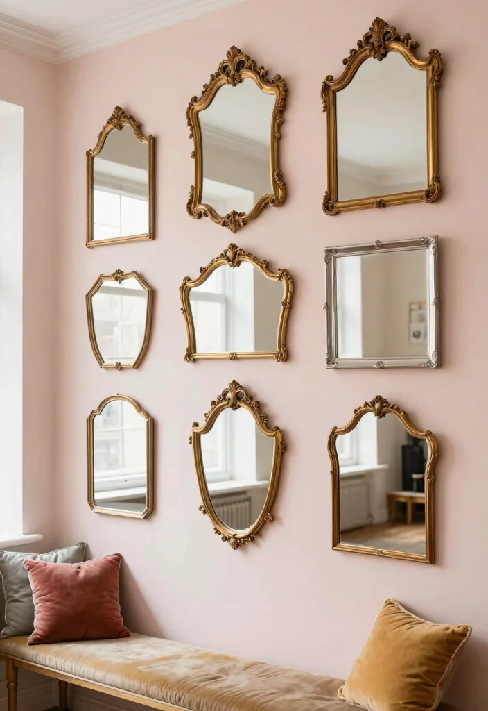 17 Mirror Wall Decor Ideas That Reflect Style - 1. Gallery Wall of Vintage Mirrors 1