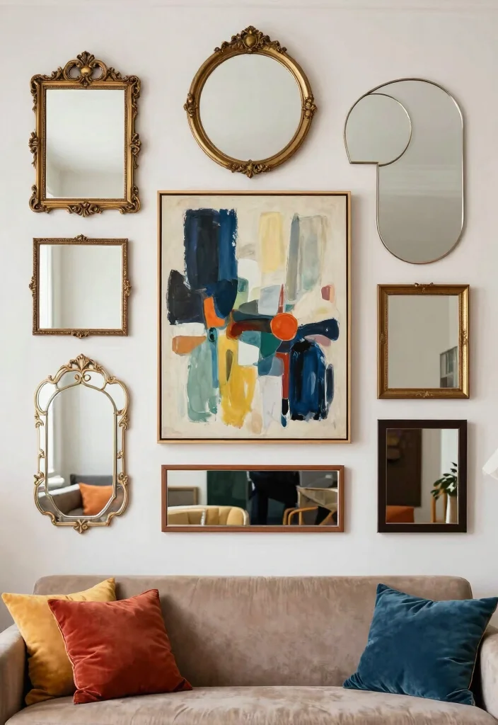 17 Mirror Wall Decor Ideas That Reflect Style - 7. Mirror Collage with Artwork 1
