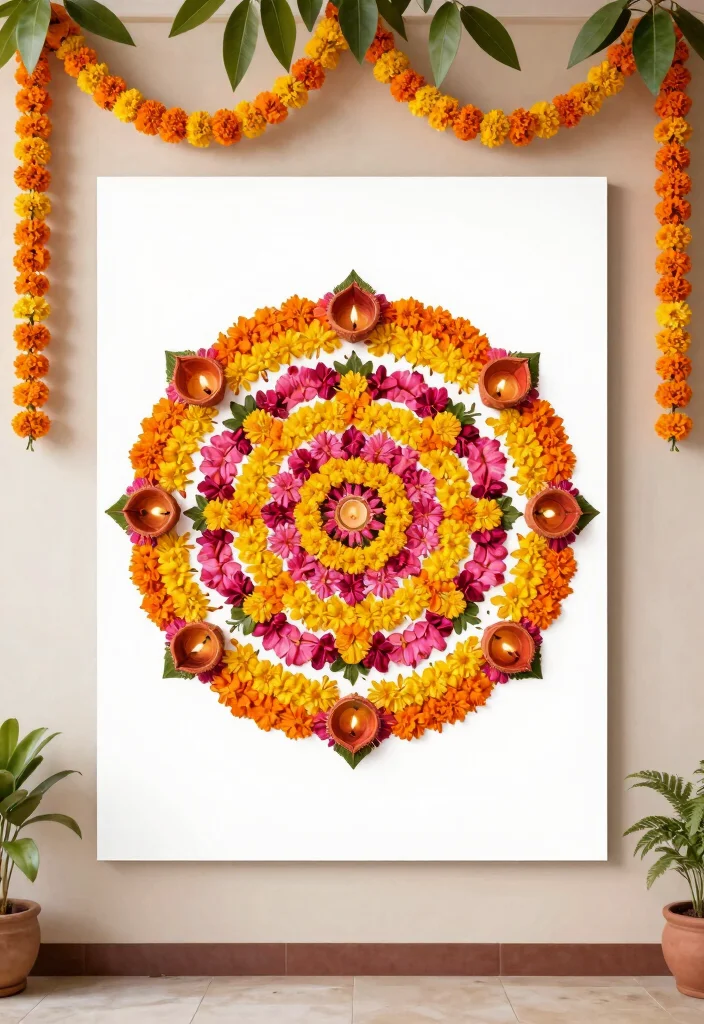 17 Poster Rangoli Designs for Diwali Ideas That Shine Bright 1 17 Poster Rangoli Designs for Diwali Ideas That Shine Bright - 1. Floral Bliss Rangoli 1