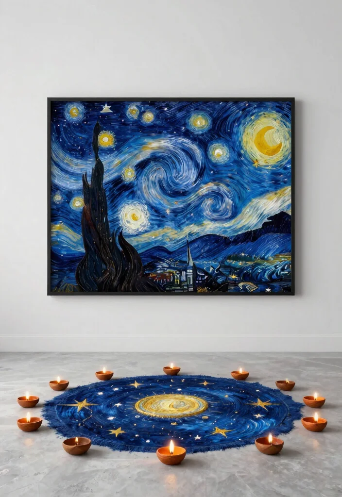 17 Poster Rangoli Designs for Diwali Ideas That Shine Bright 18 17 Poster Rangoli Designs for Diwali Ideas That Shine Bright - 7. Starry Night Rangoli 1