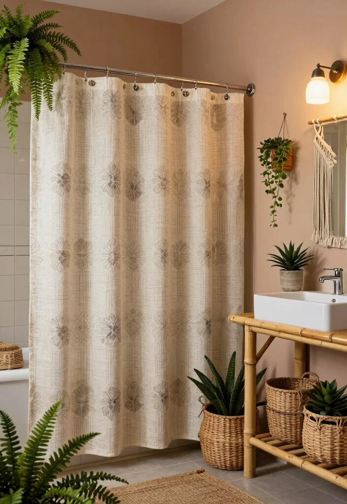 18 Bathrooms With Shower Curtains Ideas That Look Fresh - 1. Bohemian Vibes 1