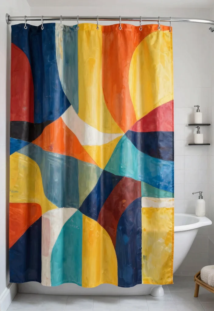 18 Bathrooms With Shower Curtains Ideas That Look Fresh - 11. Artistic Flair 1