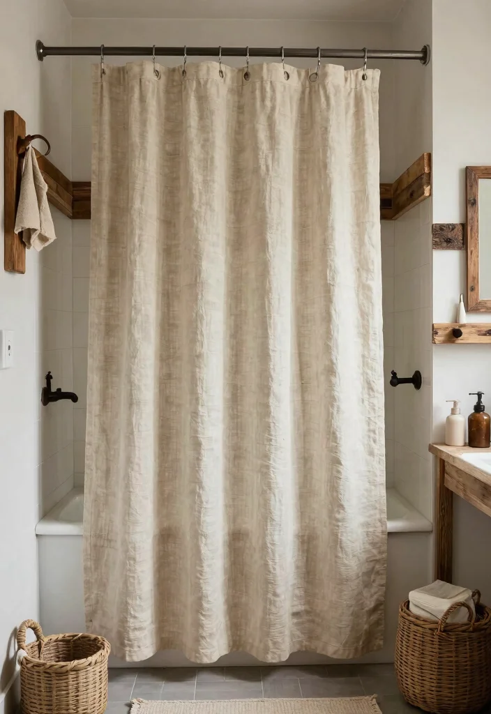 18 Bathrooms With Shower Curtains Ideas That Look Fresh - 12. Rustic Retreat 1