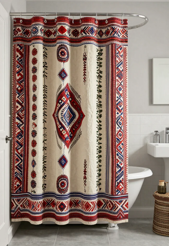18 Bathrooms With Shower Curtains Ideas That Look Fresh - 17. Cultural Inspirations 1