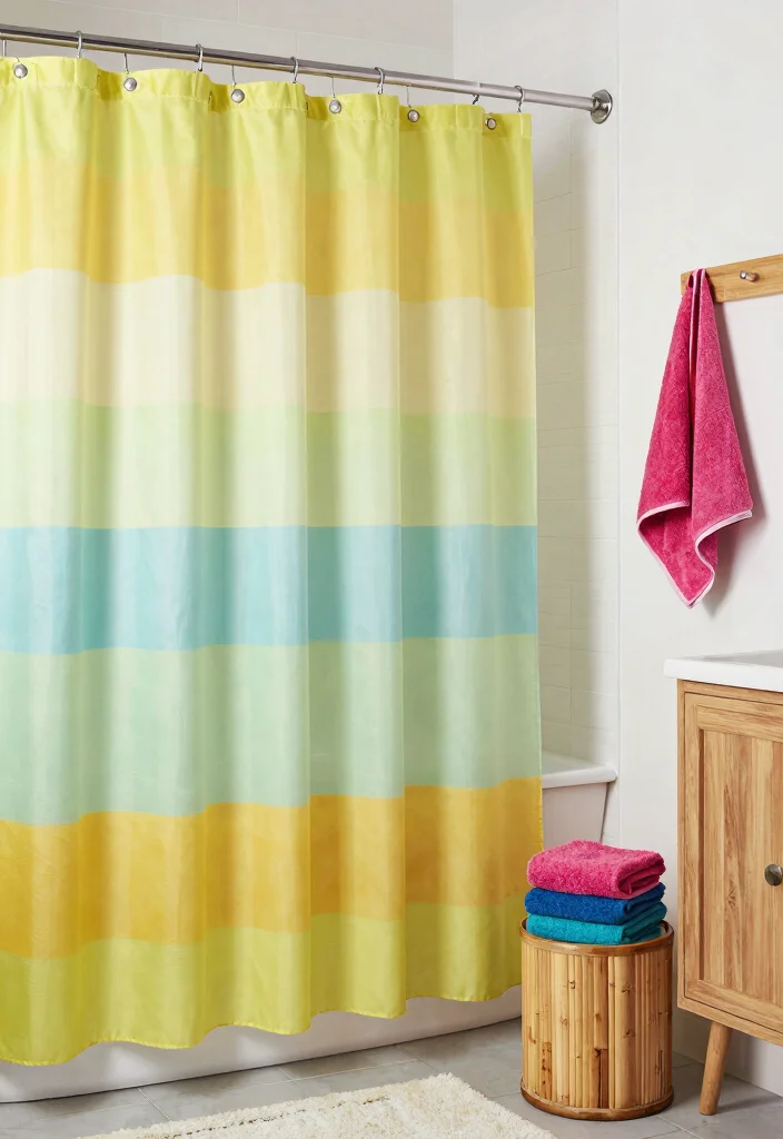 18 Bathrooms With Shower Curtains Ideas That Look Fresh - 6. Bright & Bold 1