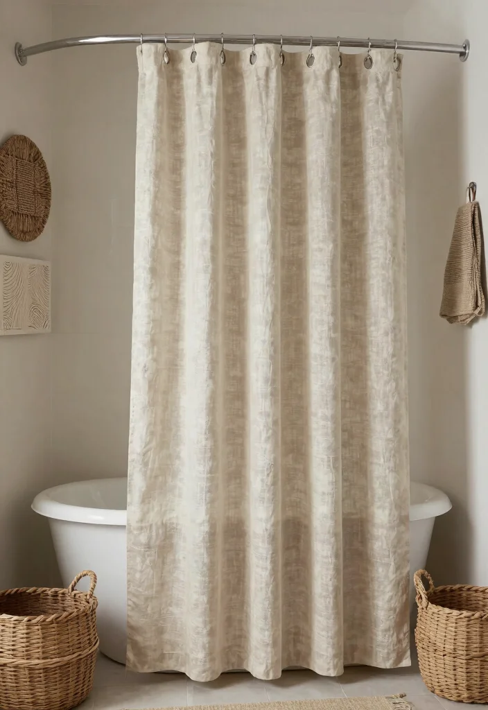 18 Bathrooms With Shower Curtains Ideas That Look Fresh - 7. Textured Layers 1