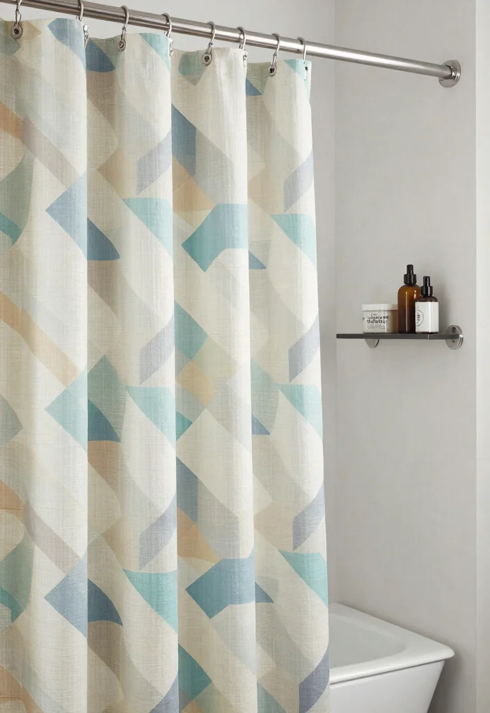 18 Bathrooms With Shower Curtains Ideas That Look Fresh - 8. Modern Geometrics 1