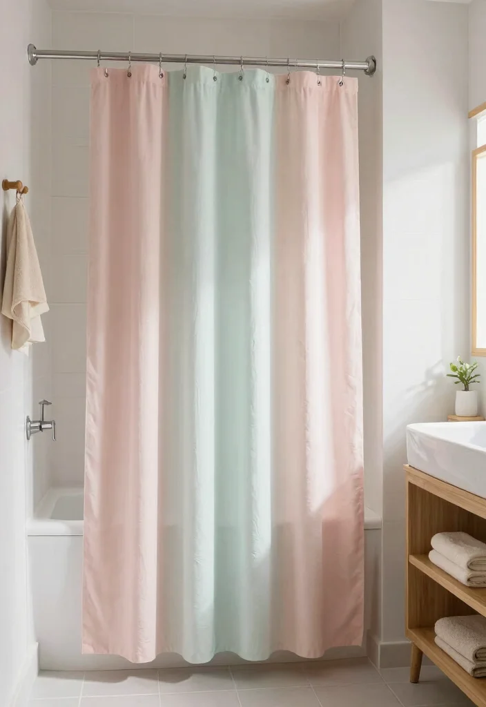 18 Bathrooms With Shower Curtains Ideas That Look Fresh - 9. Soft Pastels 1