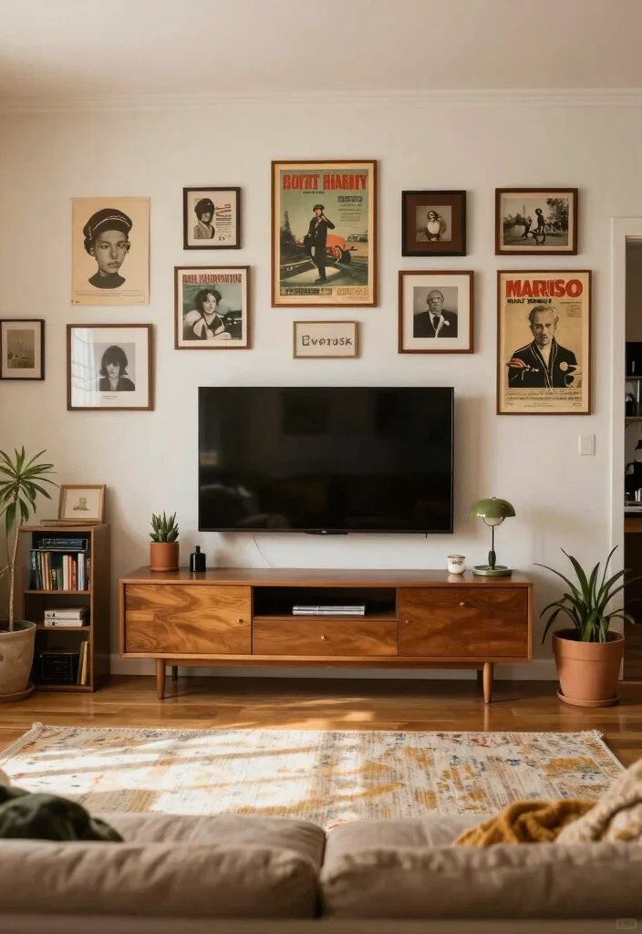 18 Boho TV Wall Decor Ideas With Cozy Vibes - 13. Vintage Finds 1