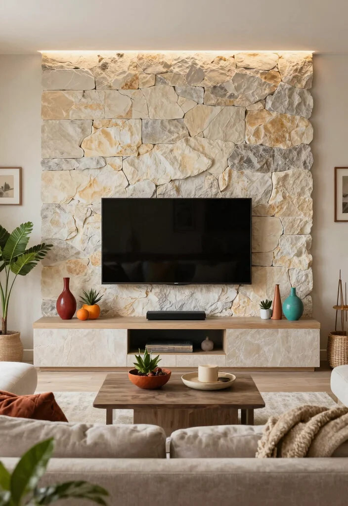 18 Boho TV Wall Decor Ideas With Cozy Vibes - 17. Natural Wall Textures 1