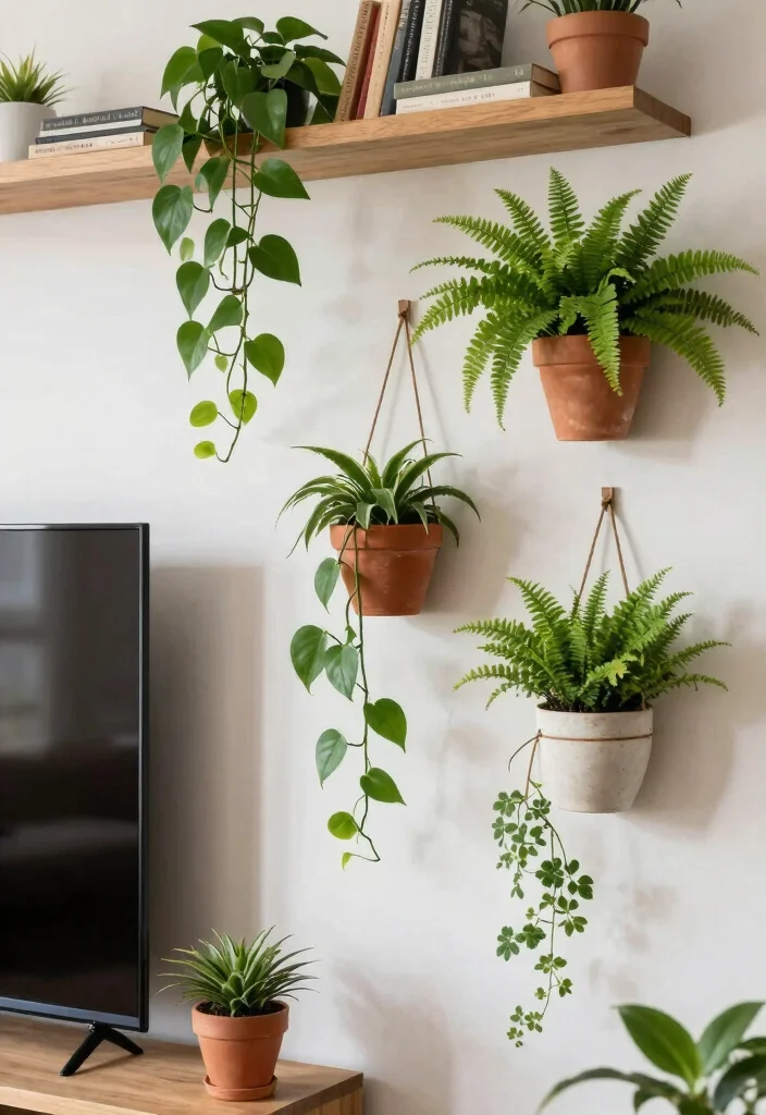 18 Boho TV Wall Decor Ideas With Cozy Vibes - 3. Dreamy Wall Plants 1
