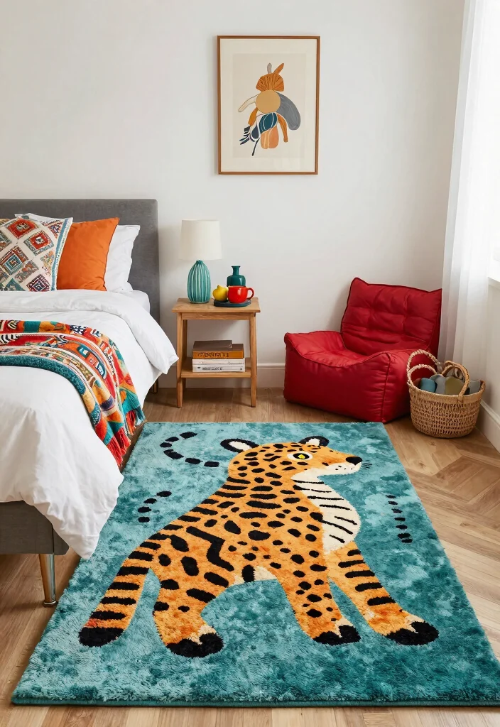 18 Colorful Rug Bedroom Ideas That Pop Beautifully 54 18 Colorful Rug Bedroom Ideas That Pop Beautifully - 14. Playful Animal Prints for a Fun Twist 1