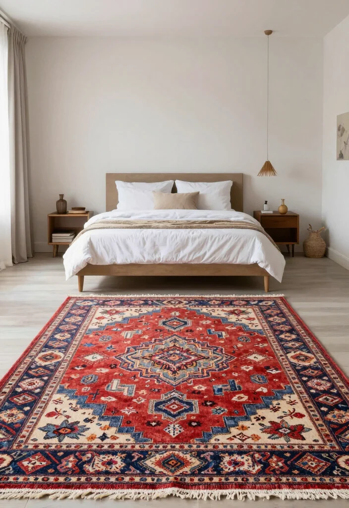 18 Colorful Rug Bedroom Ideas That Pop Beautifully 55 18 Colorful Rug Bedroom Ideas That Pop Beautifully - 15. Statement Rugs for Maximum Impact 1