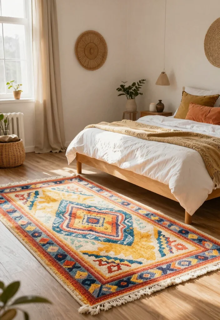 18 Colorful Rug Bedroom Ideas That Pop Beautifully 68 18 Colorful Rug Bedroom Ideas That Pop Beautifully - 18. Seasonal Rug Changes for Freshness 1