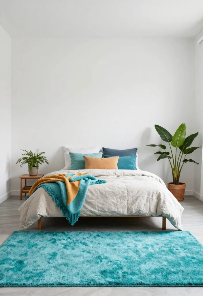18 Colorful Rug Bedroom Ideas That Pop Beautifully 2 18 Colorful Rug Bedroom Ideas That Pop Beautifully - 2. Vibrant Color Pops Against Neutral Tones 1
