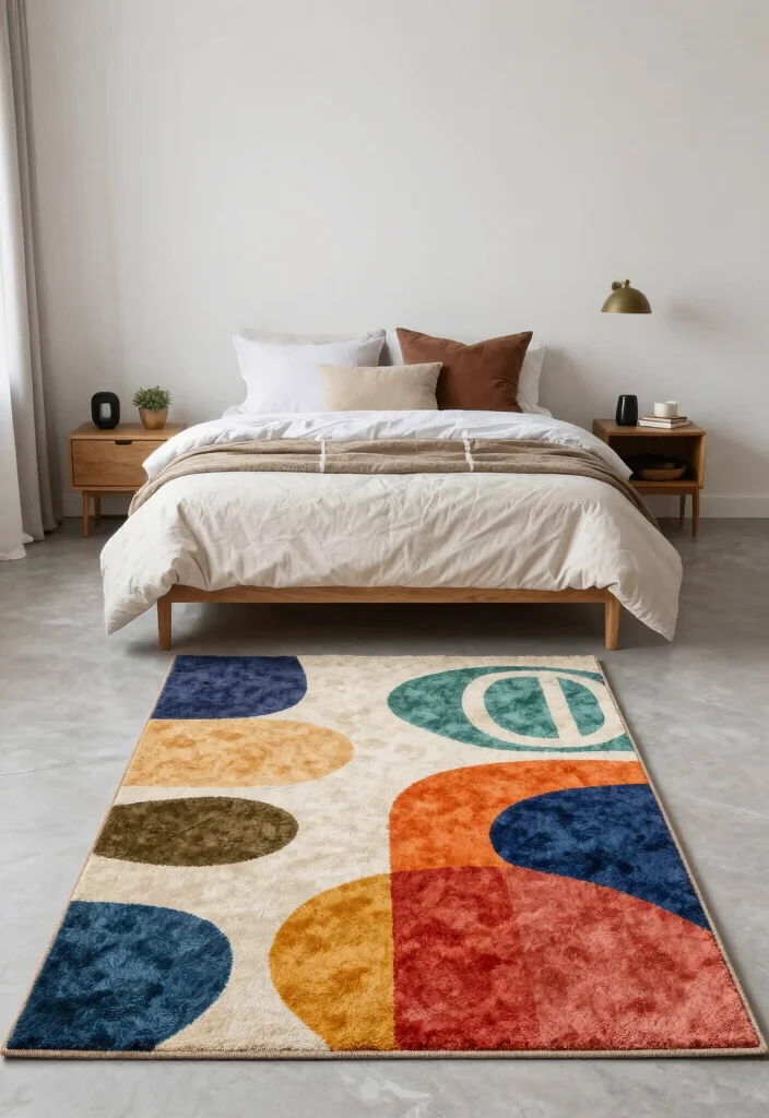 18 Colorful Rug Bedroom Ideas That Pop Beautifully 4 18 Colorful Rug Bedroom Ideas That Pop Beautifully - 4. Artistic Rugs for a Creative Touch 1