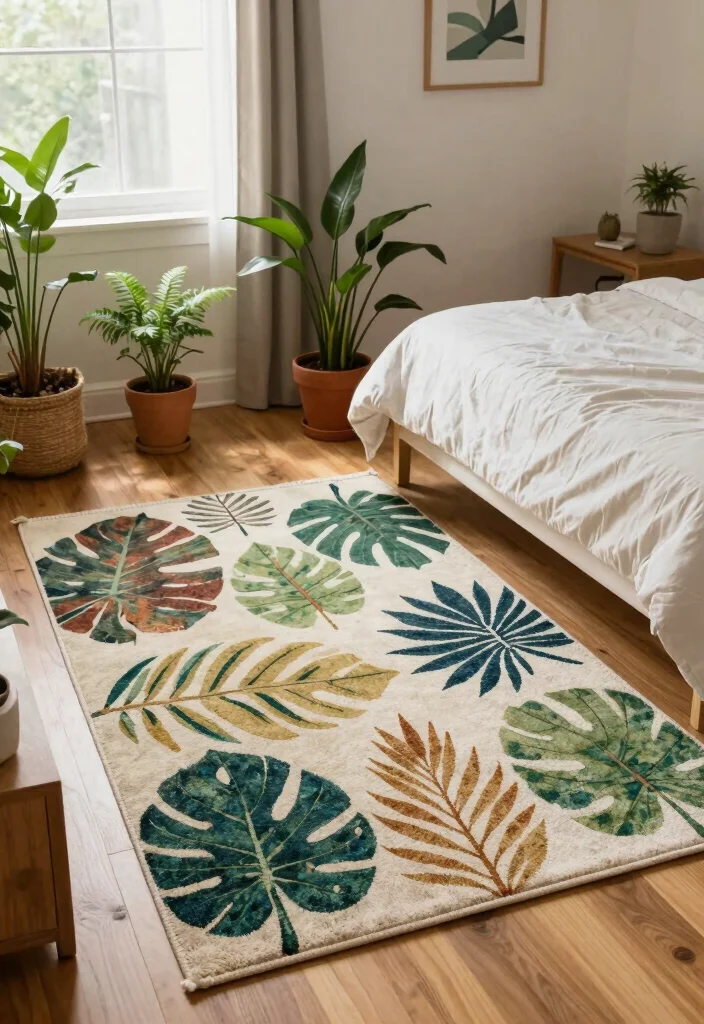 18 Colorful Rug Bedroom Ideas That Pop Beautifully 5 18 Colorful Rug Bedroom Ideas That Pop Beautifully - 5. Outdoor-Inspired Patterns 1