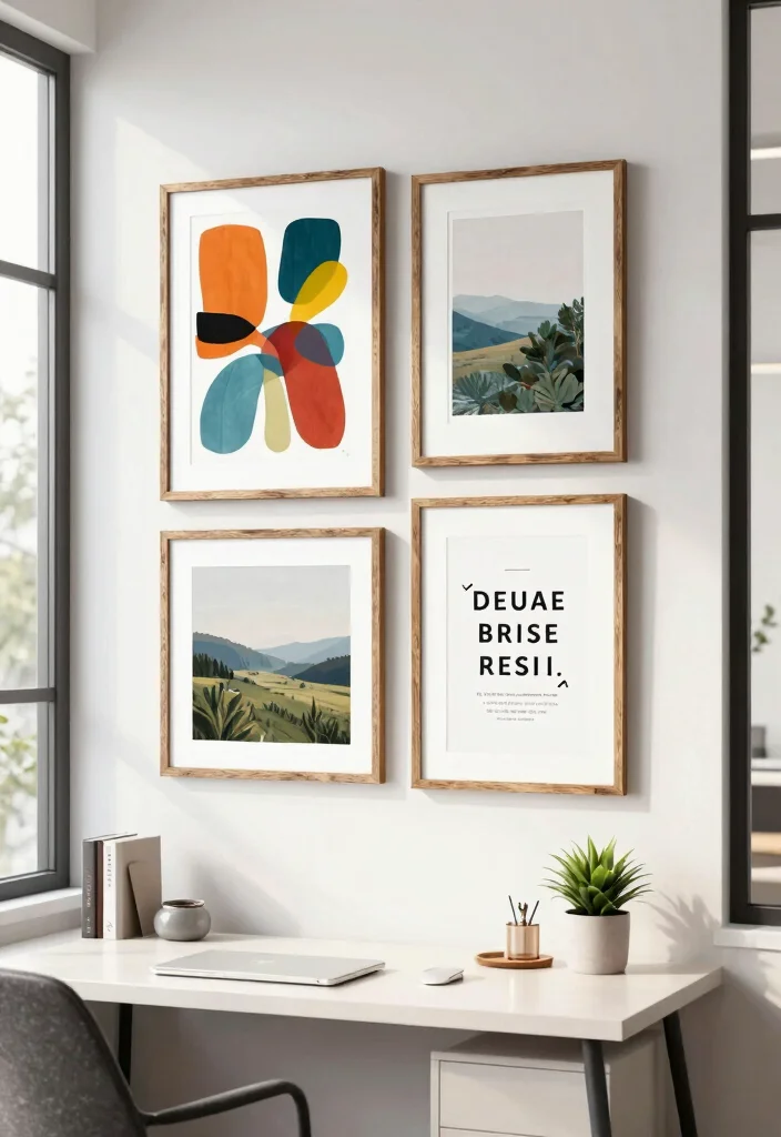 18 Office Wall Decor Ideas That Look Professional & Chic 1 18 Office Wall Decor Ideas That Look Professional & Chic - 1. Eco-Friendly Art Prints 1