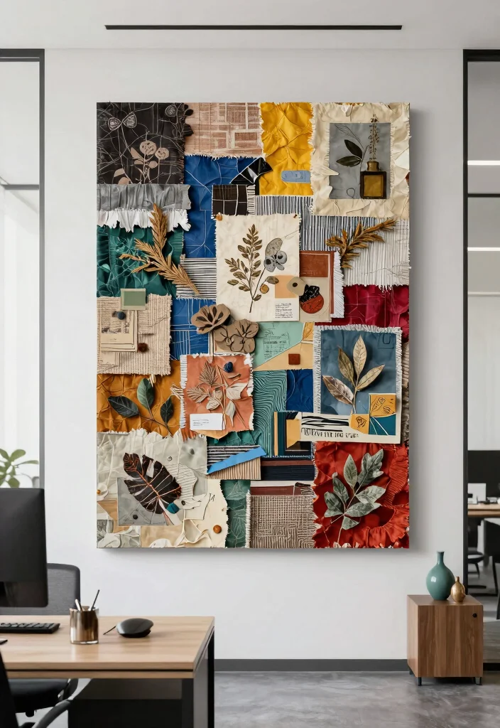 18 Office Wall Decor Ideas That Look Professional & Chic 65 18 Office Wall Decor Ideas That Look Professional & Chic - 15. Mixed Media Collage 1