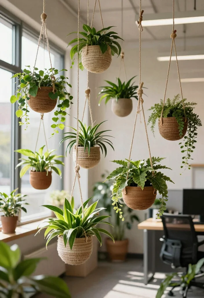 18 Office Wall Decor Ideas That Look Professional & Chic 67 18 Office Wall Decor Ideas That Look Professional & Chic - 17. Artistic Hanging Planters 1