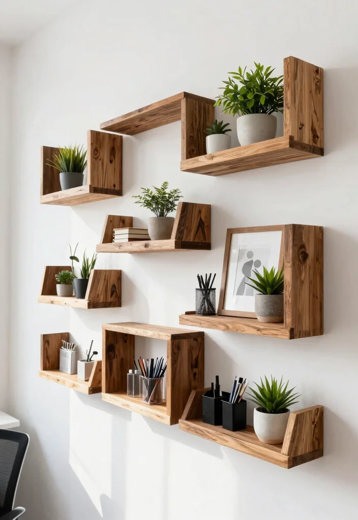 18 Office Wall Decor Ideas That Look Professional & Chic 23 18 Office Wall Decor Ideas That Look Professional & Chic - 3. Upcycled Wall Shelves 1