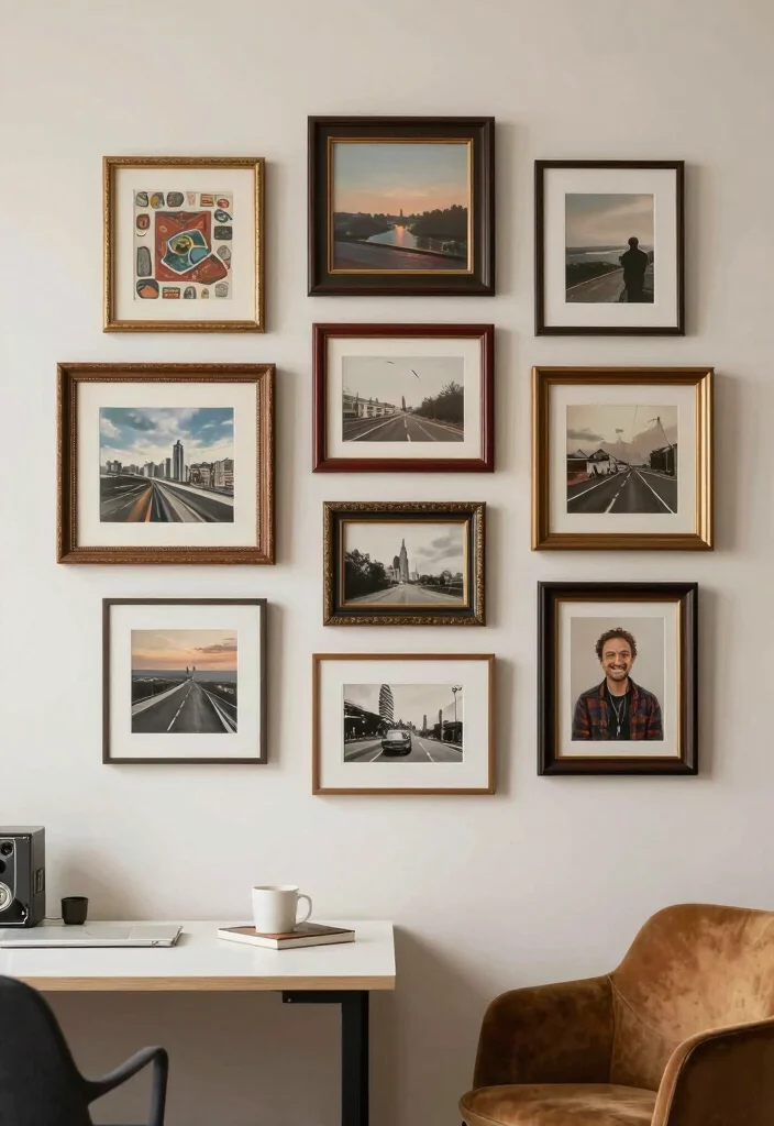 18 Office Wall Decor Ideas That Look Professional & Chic 39 18 Office Wall Decor Ideas That Look Professional & Chic - 9. Vintage Frames Display 1