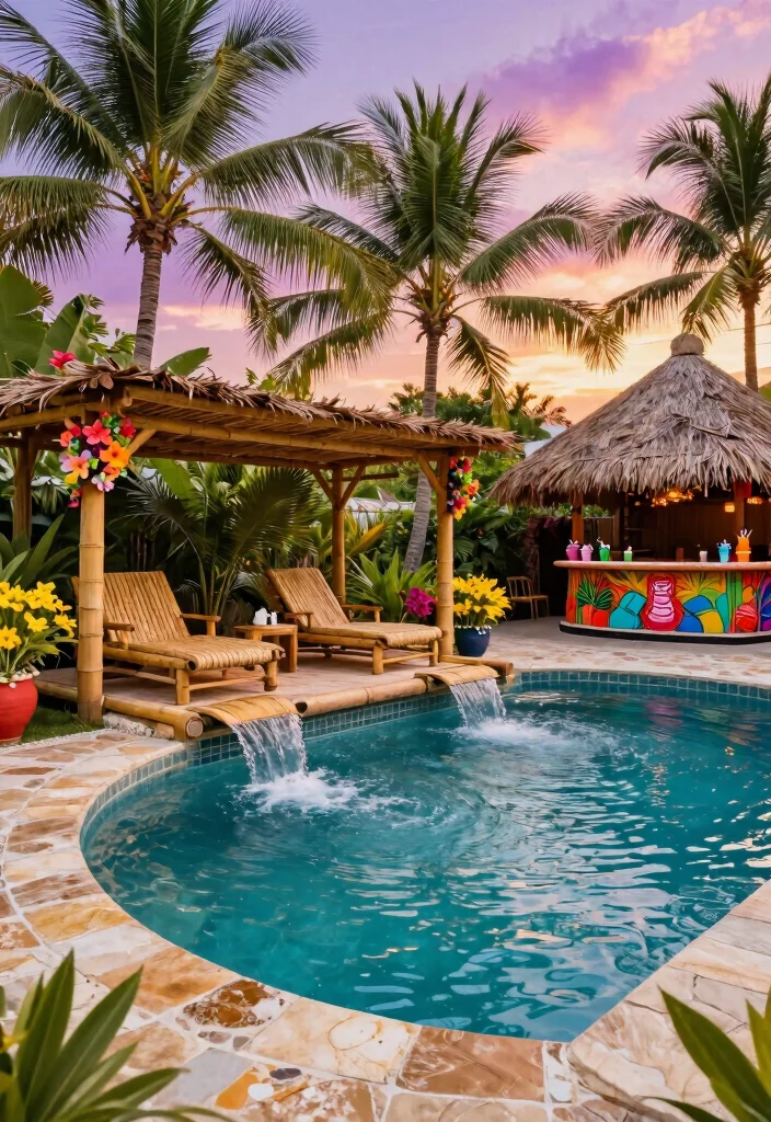 18 Pool With Sun Shelf Ideas for a Resort Style Backyard - 2. Tropical Paradise 1