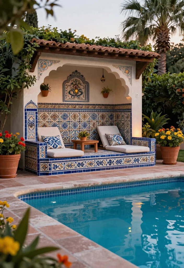 18 Pool With Sun Shelf Ideas for a Resort Style Backyard - 5. Elegant Mediterranean Style 1