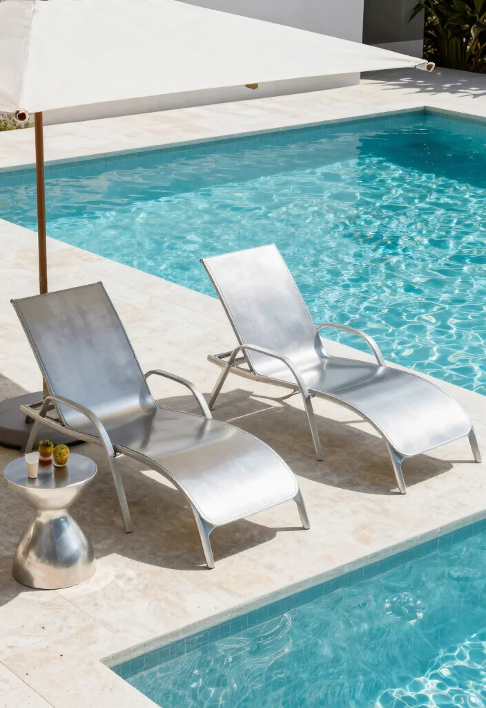 18 Pool With Sun Shelf Ideas for a Resort Style Backyard - 9. Sleek Lounge Chairs 1