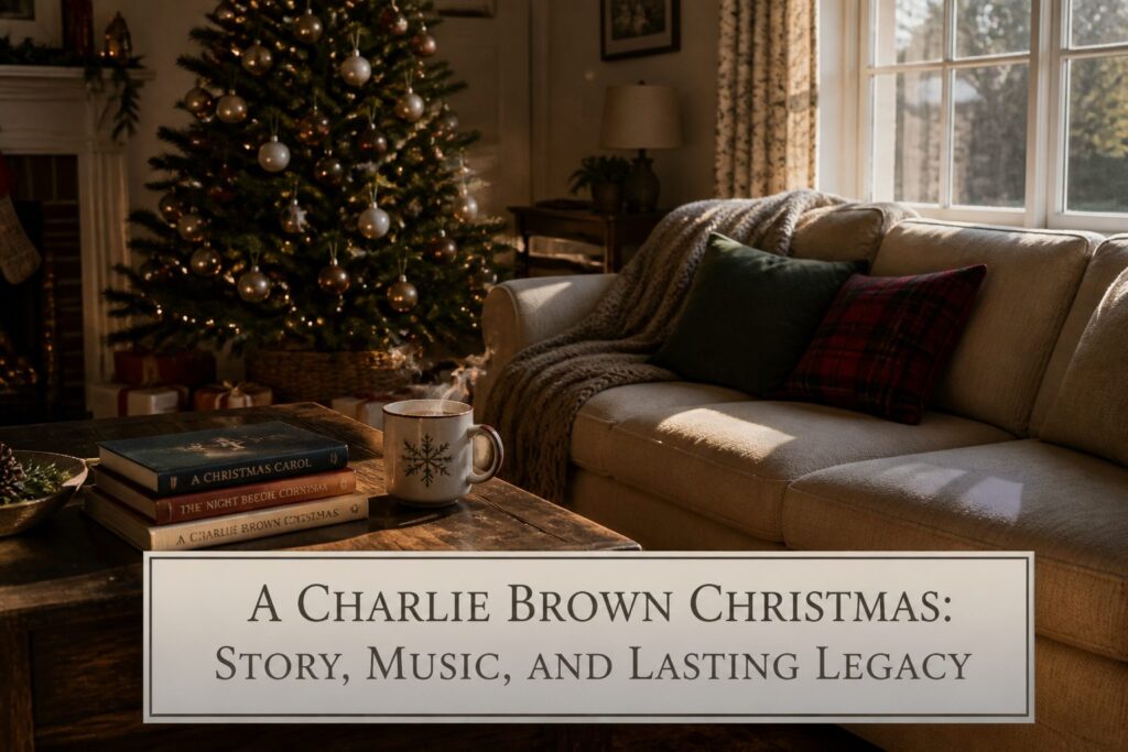 Promotional image for A Charlie Brown Christmas featuring Charlie Brown and his tree.
